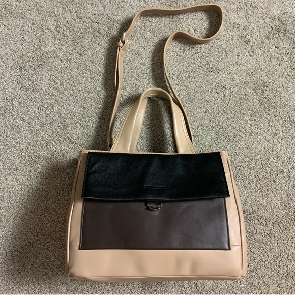 Perlina Handbags - PERLINA Beige Brown Black COLORBLOCK Audrey LEATHER Convertible BAG Purse